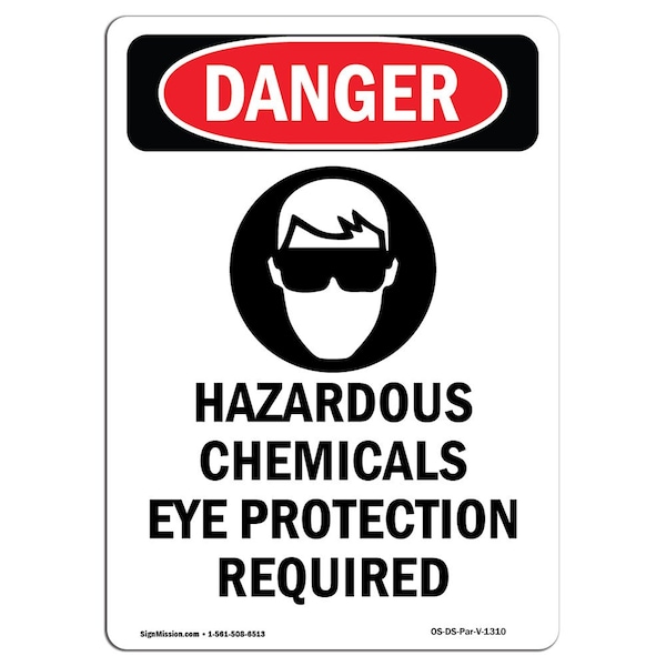 Safety Sign, OSHA Danger, 5" Height, Hazardous Chemicals, Portrait, 10PK